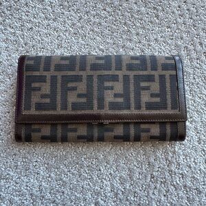 Fendi Logo Patterned Wallet in Brown and Black